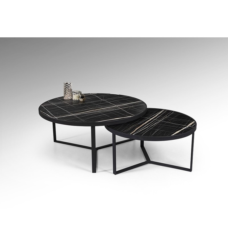 Naira SCHULLER VALENCIA set of 2 black marble tables
