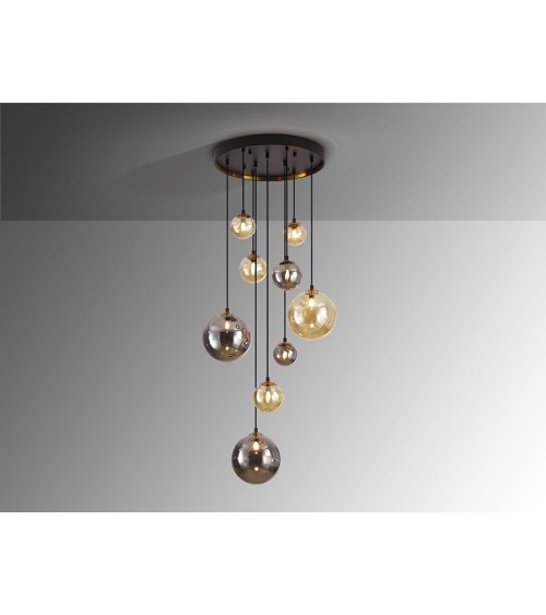 Suspension Dark SCHULLER VALENCIA noir laiton 9 lumières