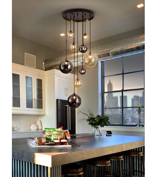 Suspension Dark SCHULLER VALENCIA noir laiton 9 lumières