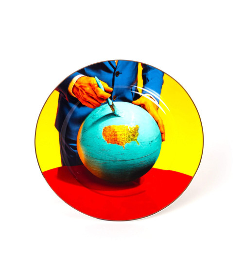 Plaque"in Porcelana Globe Gold Border"en porcelaine –SELETTI | BHOME by Arredi Barbàra