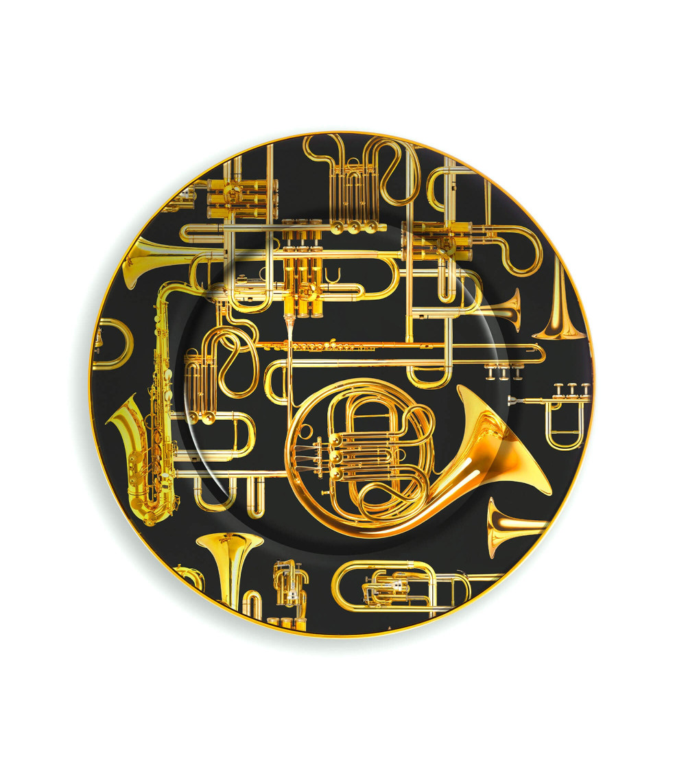 Plaque"in Porcelana Trumpets Gold Border"en porcelaine –SELETTI | BHOME by Arredi Barbàra