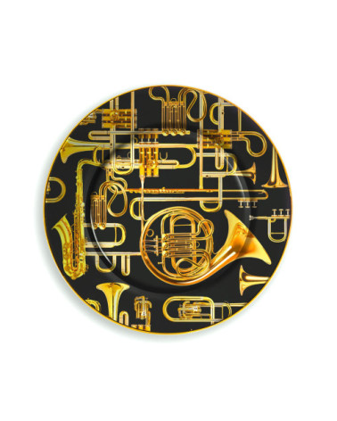 Plaque"in Porcelana Trumpets Gold Border"en porcelaine –SELETTI | BHOME by Arredi Barbàra