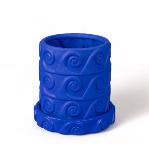 Vase"in Terracotta con Piattino Onda Blu"23,5 h 23 cmI 9,2" h 9,1" – SELETTI | BHOME by Arredi Barbàra