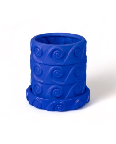 Vase"in Terracotta con Piattino Onda Blu"23,5 h 23 cmI 9,2" h 9,1" – SELETTI | BHOME by Arredi Barbàra