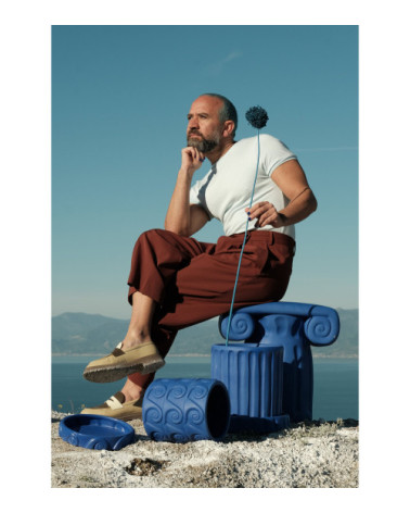 Vase"in Terracotta con Piattino Onda Blu"23,5 h 23 cmI 9,2" h 9,1" – SELETTI | BHOME by Arredi Barbàra