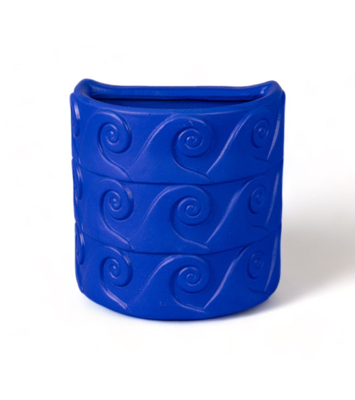 Vase"in Terracotta con Saucer Onde Blu"25 x 16 h 25 cmI 9,8" x 6,3"h 9,8" –SELETTI | BHOME by Arredi Barbàra