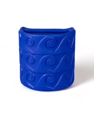 Vase"in Terracotta con Saucer Onde Blu"25 x 16 h 25 cmI 9,8" x 6,3"h 9,8 –SELETTI | BHOME by Arredi Barbàra