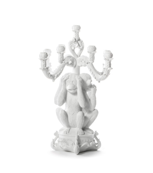 Portacandele "Burlesque Gigante 3 Monkeys Bianco" | BHOME by Arredi Barbàra