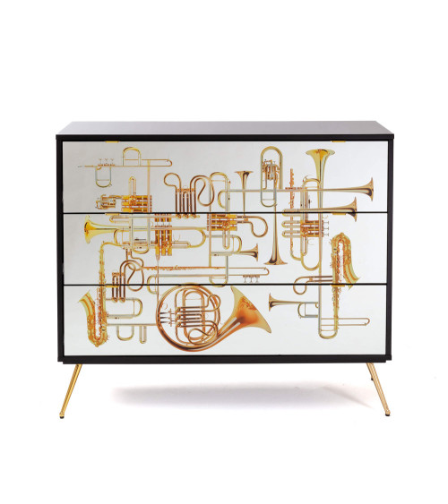 Kamm oder Nachttisch"Cassettiera a Tre Cassetti Trumpets"Cm.120x45 h.10 –SELETTI | BHOME by Arredi Barbàra