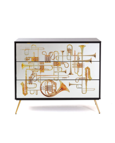 Kamm oder Nachttisch"Cassettiera a Tre Cassetti Trumpets"Cm.120x45 h.10 –SELETTI | BHOME by Arredi Barbàra