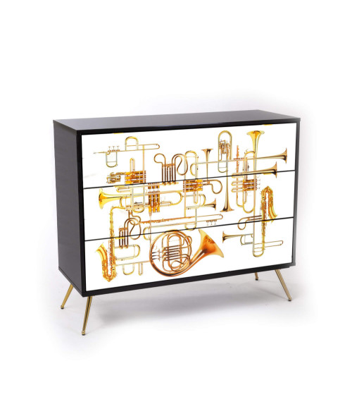 Kamm oder Nachttisch"Cassettiera a Tre Cassetti Trumpets"Cm.120x45 h.10 –SELETTI | BHOME by Arredi Barbàra
