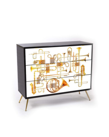 Kamm oder Nachttisch"Cassettiera a Tre Cassetti Trumpets"Cm.120x45 h.10 –SELETTI | BHOME by Arredi Barbàra