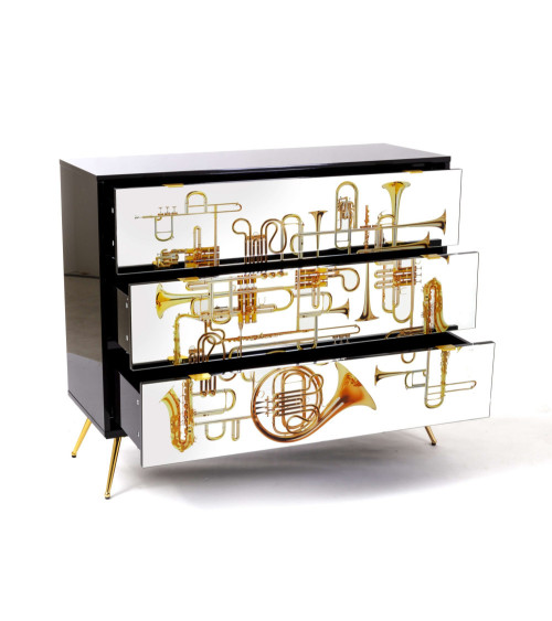 Kamm oder Nachttisch"Cassettiera a Tre Cassetti Trumpets"Cm.120x45 h.10 –SELETTI | BHOME by Arredi Barbàra