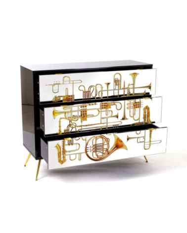 Kamm oder Nachttisch"Cassettiera a Tre Cassetti Trumpets"Cm.120x45 h.10 –SELETTI | BHOME by Arredi Barbàra