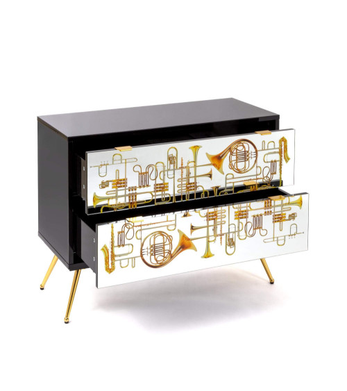 Kamm oder Nachttisch"Cassettiera a Due Cassetti Trumpets"Cm.90x40 h.70 –SELETTI | BHOME by Arredi Barbàra