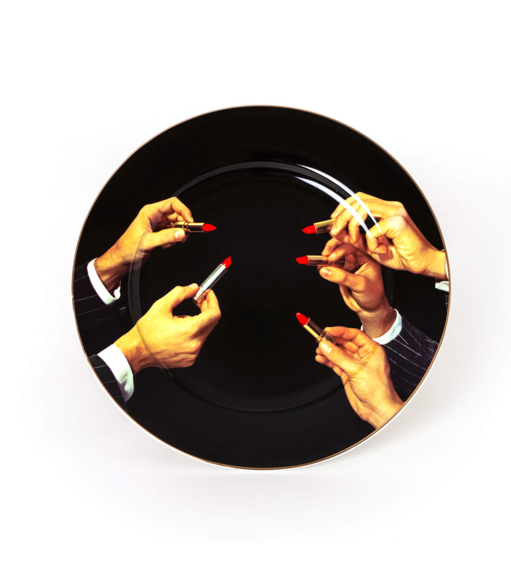 Platte"in Porcelana Lipsticks Black Gold Border"Porzellan —SELETTI | BHOME by Arredi Barbàra