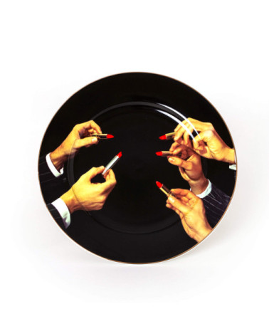 Platte"in Porcelana Lipsticks Black Gold Border"Porzellan —SELETTI | BHOME by Arredi Barbàra