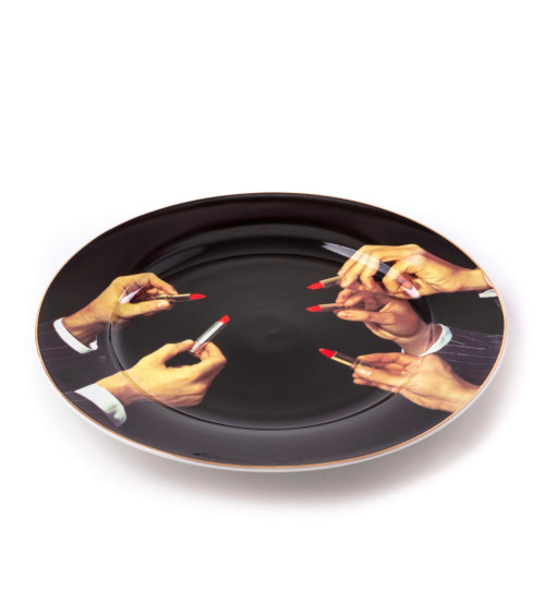 Platte"in Porcelana Lipsticks Black Gold Border"Porzellan —SELETTI | BHOME by Arredi Barbàra