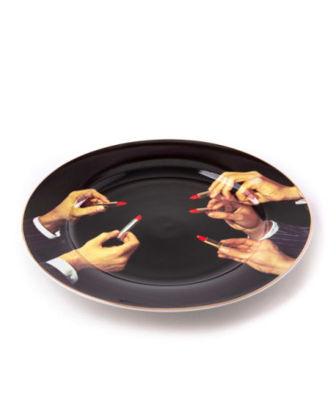 Platte"in Porcelana Lipsticks Black Gold Border"Porzellan —SELETTI | BHOME by Arredi Barbàra