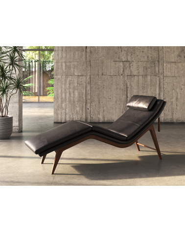 Chaise longue Opera in pelle e noce | WEWOOD