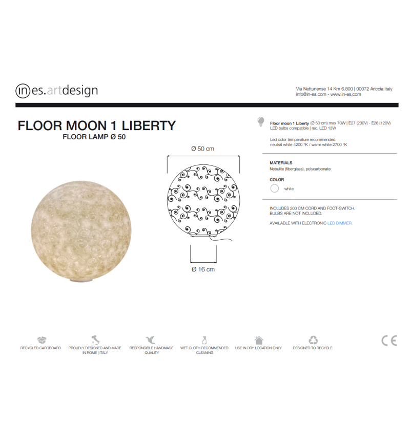 Lampada di design Floor Moon 1 Liberty IN-ES.ARTDESIGN | BHOME by Arredi Barbàra