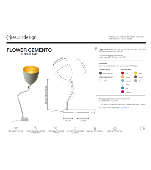 Lampada di design Flower Cemento IN-ES.ARTDESIGN | BHOME by Arredi Barbàra