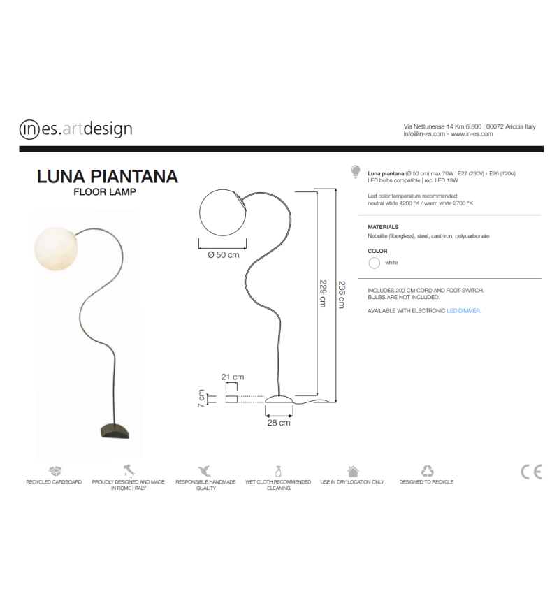 Lampada di design Luna Piantana IN-ES.ARTDESIGN | BHOME by Arredi Barbàra