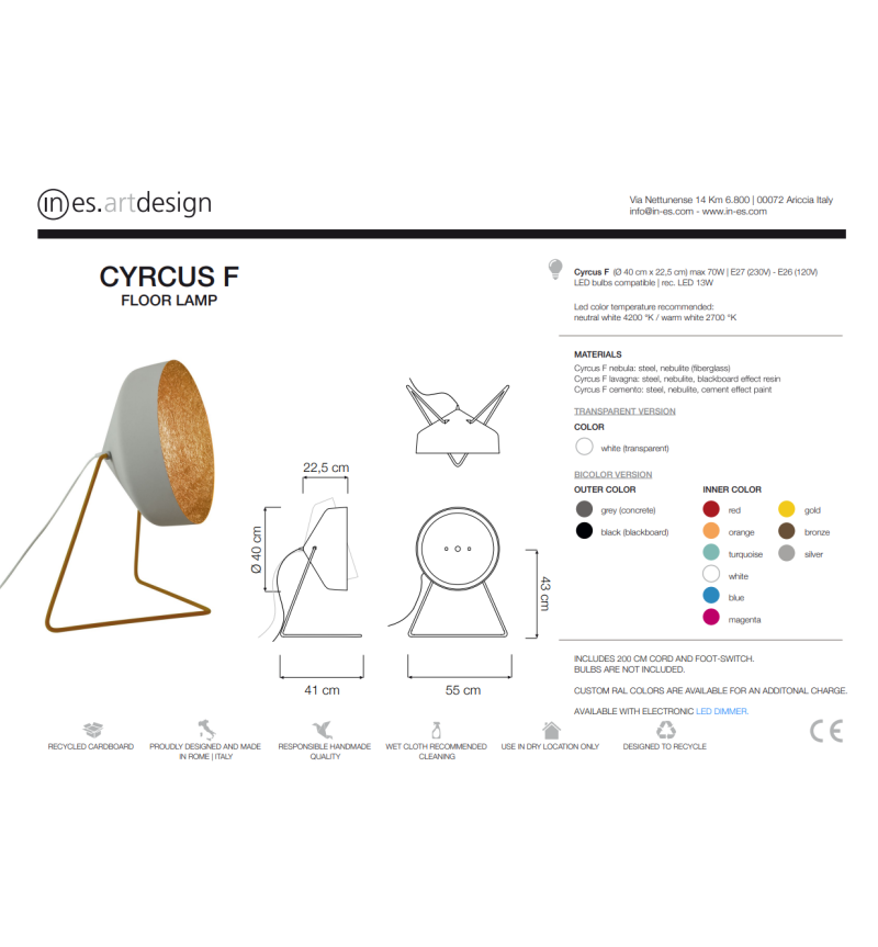 Lampada di design Cyrcus F Cemento IN-ES.ARTDESIGN | BHOME by Arredi Barbàra