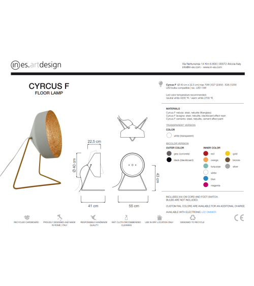 Lampada di design Cyrcus F Cemento IN-ES.ARTDESIGN | BHOME by Arredi Barbàra