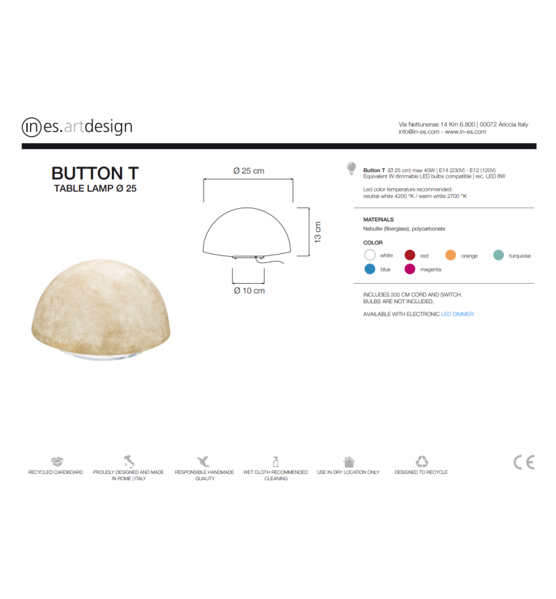 Lampe de table Button T IN-ES.ARTDESIGN | BHOME by Arredi Barbàra