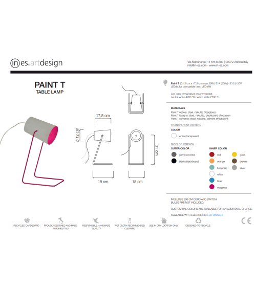 Tischleuchte Paint T Cemento IN-ES.ARTDESIGN | BHOME by Arredi Barbàra