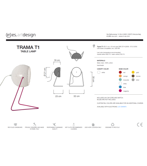 Lampada da tavolo Trama T1 IN-ES.ARTDESIGN | BHOME by Arredi Barbàra