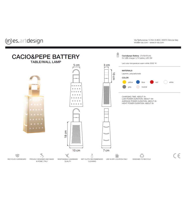 Cacio&Pepe Battery Table Lamp IN-ES.ARTDESIGN | BHOME by Arredi Barbàra