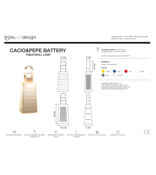 Lampada da tavolo a batteria Cacio&Pepe Battery IN-ES.ARTDESIGN | BHOME by Arredi Barbàra