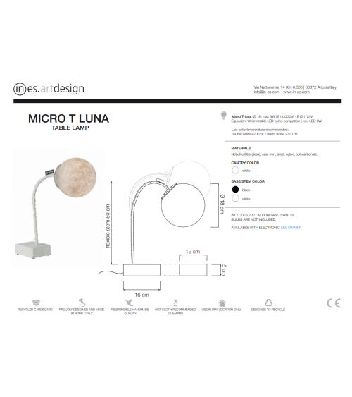 Lámpara de mesa Micro T Luna IN-ES.ARTDESIGN | BHOME by Arredi Barbàra