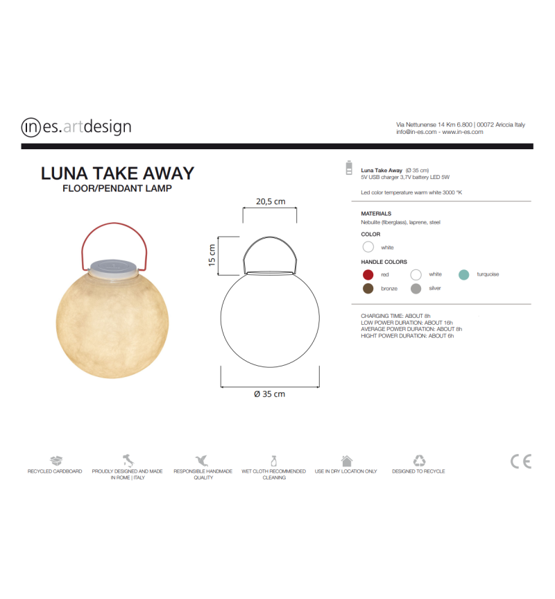 Lámpara a batería Luna Take Away IN-ES.ARTDESIGN | BHOME by Arredi Barbàra