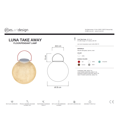 Lampe à batterie Luna Take Away IN-ES.ARTDESIGN | BHOME by Arredi Barbàra