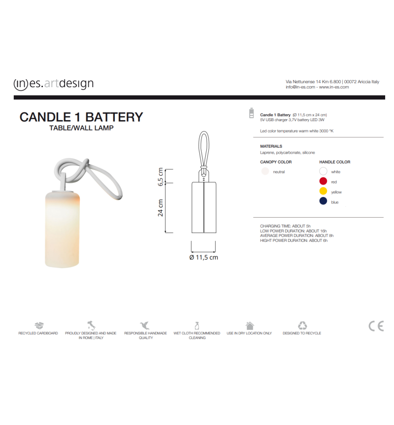 Akku-Leuchte Candle 1 Battery IN-ES.ARTDESIGN | BHOME by Arredi Barbàra