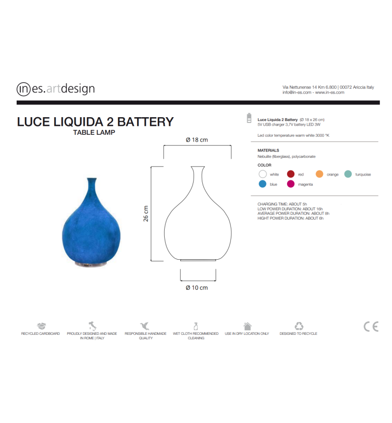 Akku-Leuchte Luce Liquida 2 Battery IN-ES.ARTDESIGN | BHOME by Arredi Barbàra