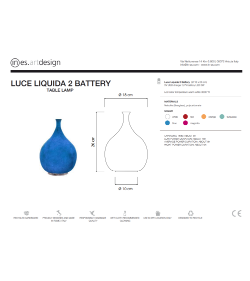 Lámpara a batería Luce Liquida 2 Battery IN-ES.ARTDESIGN | BHOME by Arredi Barbàra
