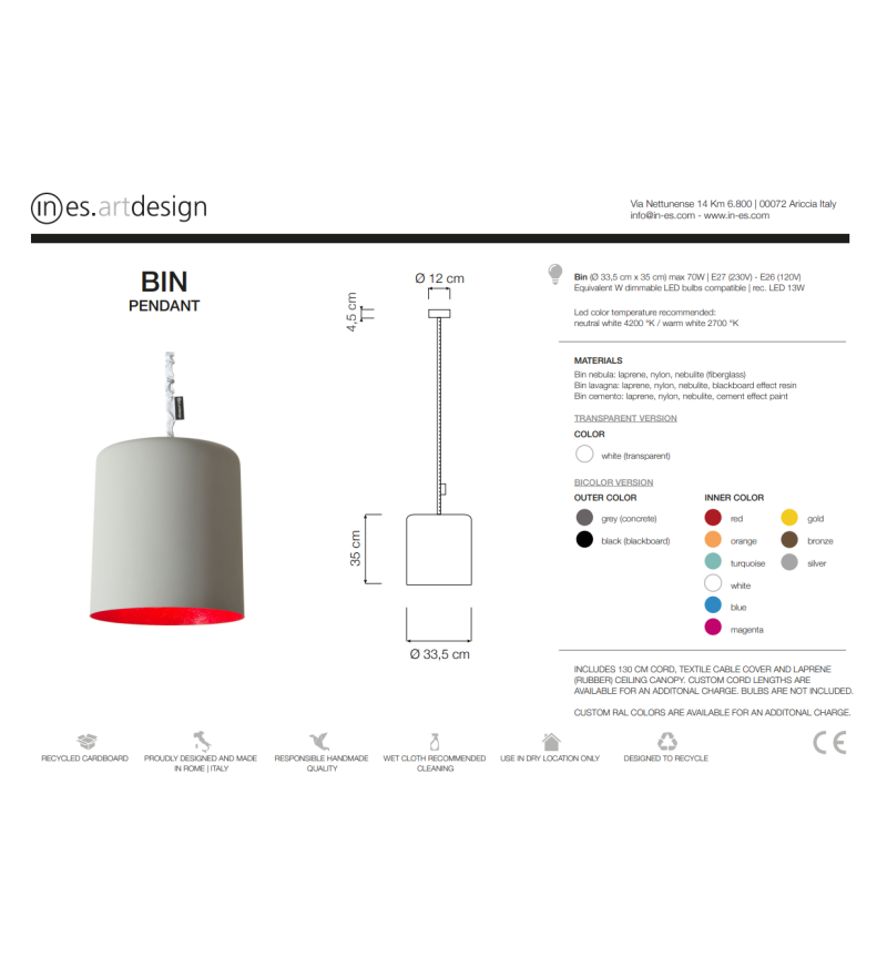 Bin Cemento Pendant Lamp IN-ES.ARTDESIGN | BHOME by Arredi Barbàra