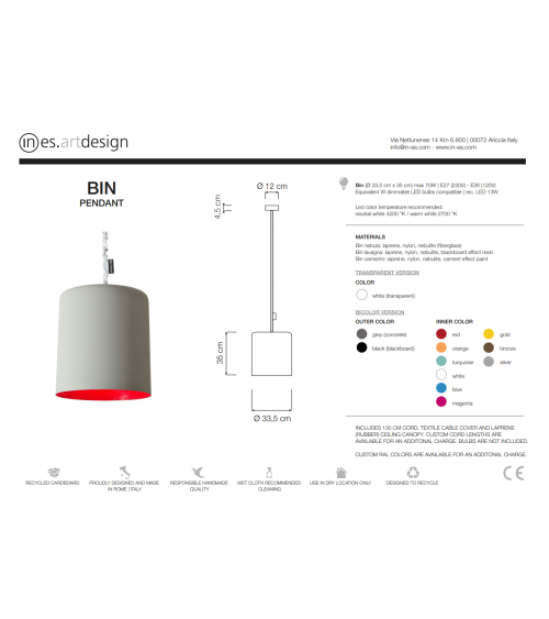 Bin Cemento Pendant Lamp IN-ES.ARTDESIGN | BHOME by Arredi Barbàra