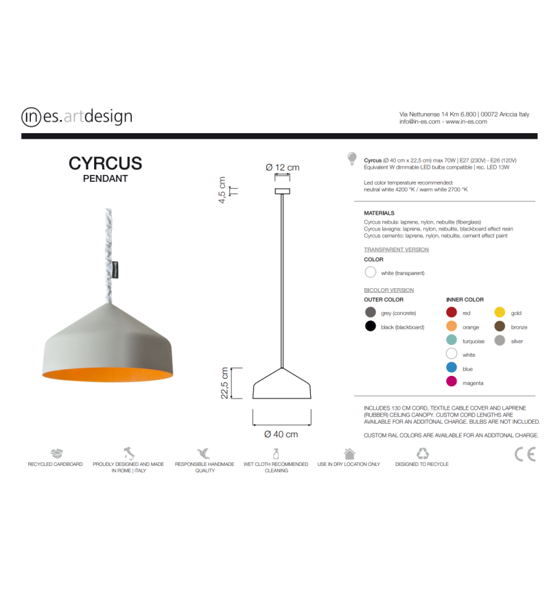 Suspension Cyrcus Cemento IN-ES.ARTDESIGN | BHOME by Arredi Barbàra