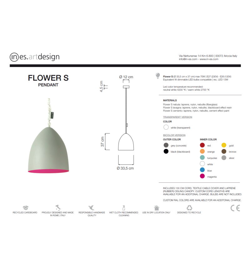 Suspension Flower S Cemento IN-ES.ARTDESIGN | BHOME by Arredi Barbàra