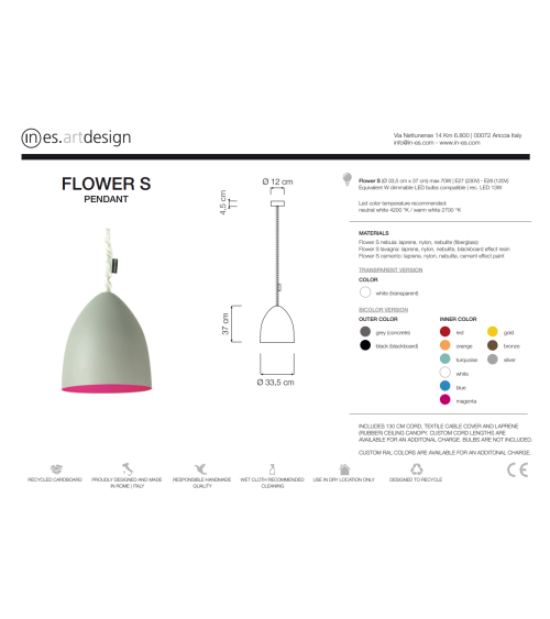 Lampada a sospensione Flower S Cemento IN-ES.ARTDESIGN | BHOME by Arredi Barbàra