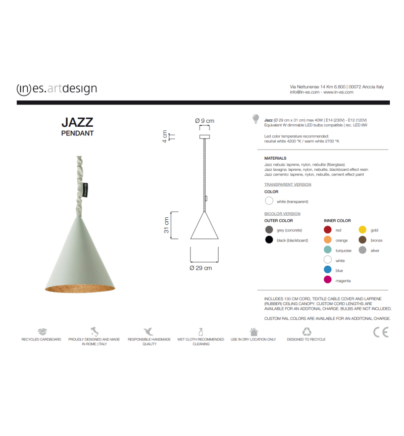 Lampada a sospensione Jazz Cemento IN-ES.ARTDESIGN | BHOME by Arredi Barbàra
