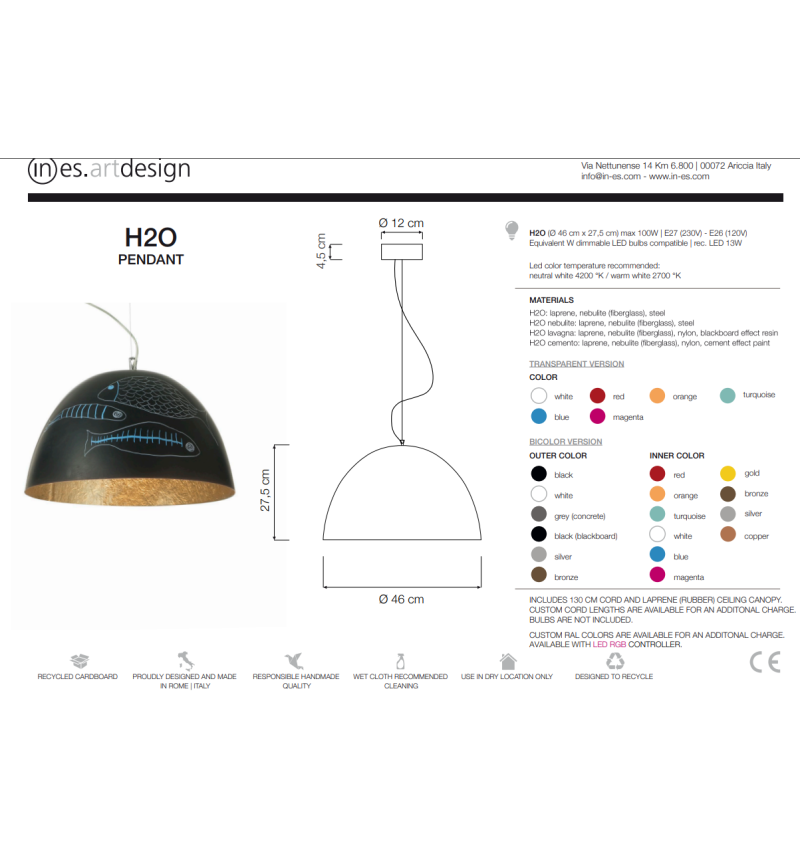 Lampada H2O Lavagna | Design Contemporaneo Elegante