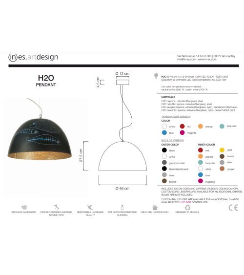 H2O Lavagna pendant lamp IN-ES.ARTDESIGN | BHOME by Arredi Barbàra