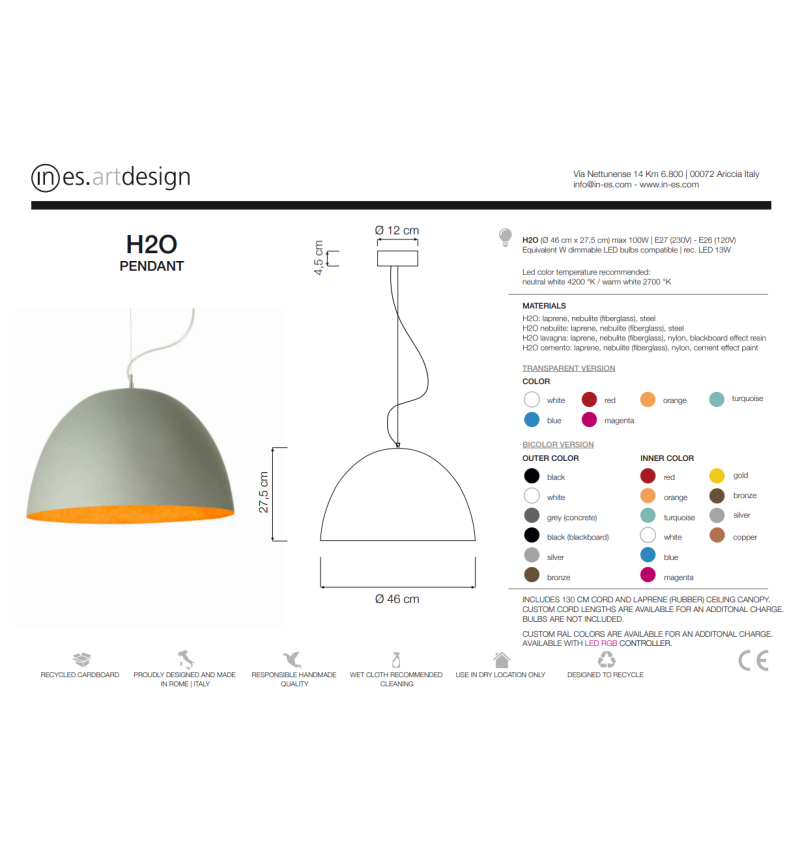 Suspension H2O Cemento IN-ES.ARTDESIGN | BHOME by Arredi Barbàra