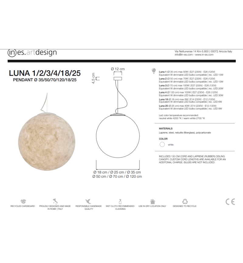 Lámpara de suspensión Luna IN-ES.ARTDESIGN | BHOME by Arredi Barbàra